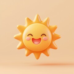 Fototapeta premium Joyful 3D Illustration of an Expressive Sun Icon with Smile