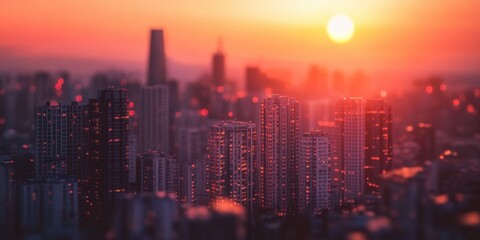 Fototapeta premium City Skyline Illuminated by Sunset Glow
