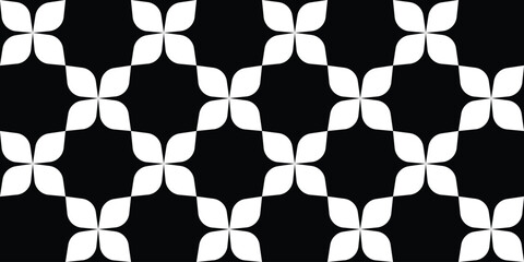 Geometric abstract seamless pattern of leaves to flowers. Black and white. Vector illustration.