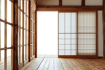 Traditional Japanese Sliding Door - Classic Wood Panel Design in White Background