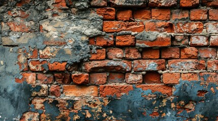 Vintage Grunge Brick Wall Texture: Aged Red Brick Wall with Weathered and Damaged Surface
