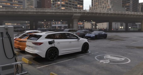 Generic electric car charging at station dock point