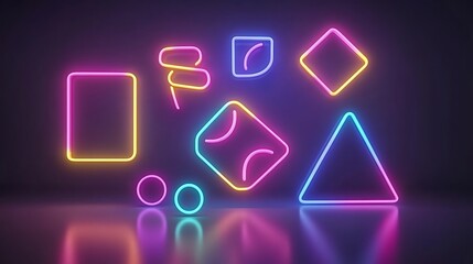 Vibrant Neon Shapes Illuminate Dark Background