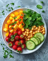 Colorful Fruit And Chickpea Salad Bowl