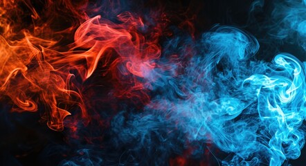 Fototapeta premium Vibrant Blue and Red Smoke Design: Capturing the Energetic Flow of Colors