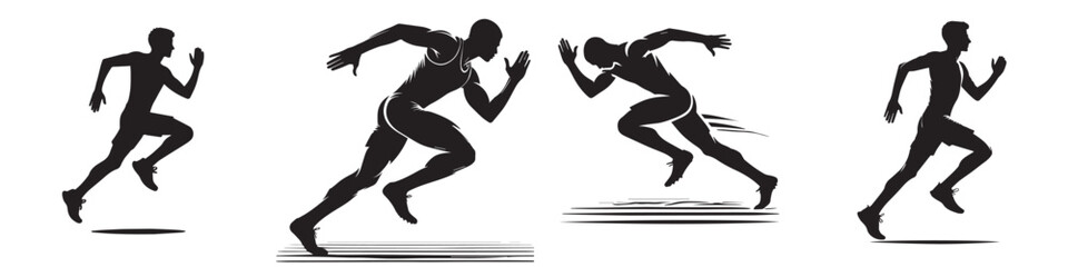 Continuous silhouette collection of various sports athlete activities