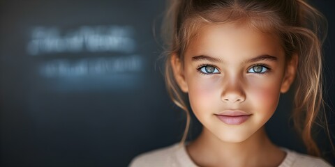 A portrait of a young girl with blue eyes and light brown hair, set against a blurred background. Concept Young Girl Portrait, Blue Eyes, Light Brown Hair, Blurred Background, Soft Focus Photography