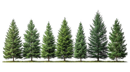 Lush green trees standing tall in a serene landscape under a bright blue sky