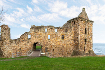The ruins of the ancient castle at St Andrews, Fife, Scotland UK