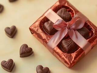 Valentine's day chocolate gift luxuriously wrapped romantic surprise delicate environment close-up view sweet concept