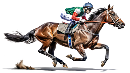 Horse racer on transparent background, horse racing isolated on white background as transparent. PNG.AI GENERATED