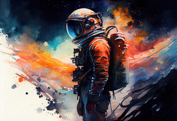astronaut in outer space., watercolor style 