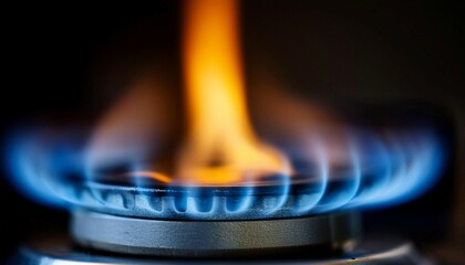 Gas burner flame igniting, symbolizing energy, combustion, and heating.