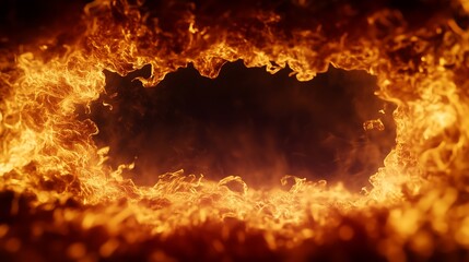 Obraz premium Burning frame with flames on black background with copy space. 