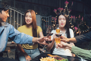 Cheers to Friendship: A group of friends clink glasses in a warm and inviting atmosphere, celebrating life's simple joys and the bond they share.  