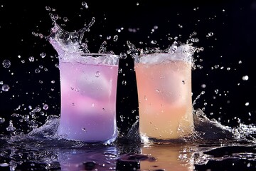 cola with ice cubes on a dark background. close-up