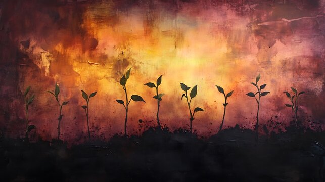 Saplings reaching up towards the light as they emerge from rich soil