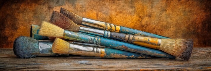 Fototapeta premium set of brushes, brushes tinted with orange, orange paint brush, orange color brush for wall art designset of brushes, brushes featuring orange paint, orange tint brush, wall art brush in orangeset of