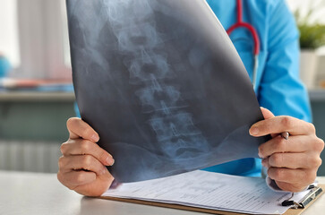 Doctor holding an x-ray or x-ray film of the spine concept