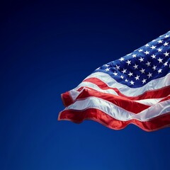Obraz premium A minimalist representation of the American flag against a dark blue background, symbolizing patriotism and national pride, ideal for formal presentations.