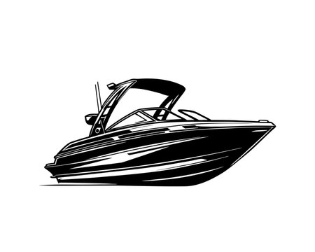 Ski boat silhouette. Clipart image isolated on white background 