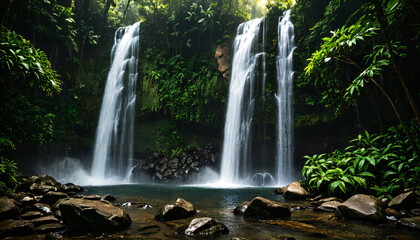 Cascade Tropicale en Pleine Forêt