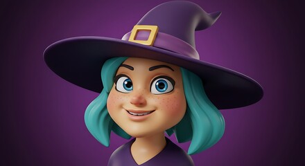 Playful Cartoon Witch Face - Unreal Engine Style with Vibrant Background, Toy-Like Design