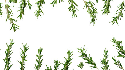 Fototapeta premium Fresh rosemary sprigs creatively arranged on a bright white background for culinary inspiration