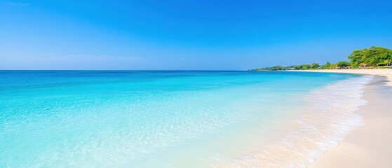 Obraz premium Tropical Beach Paradise Clear Water Azure Sky Idyllic Vacation Getaway Summertime Relaxation
