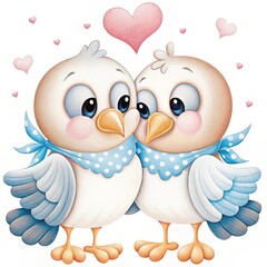 Fototapeta premium Loving Bird Couple - Two cute birds, hearts, affection, love, togetherness.