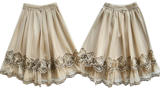 Skirts with Lace Detail on white background PNG.