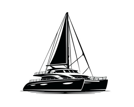  Catamaran boat silhouette. Clipart image isolated on white background 
