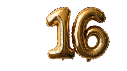 Celebrating a milestone birthday with glamorous golden balloons shaped like the number sixteen