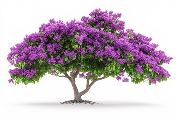 Fototapeta premium Beautiful Purple Flowering Tree Isolated on White Background Spring Blossom Nature