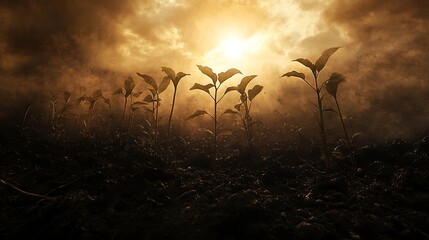Saplings growing towards the light as they push through the fertile earth