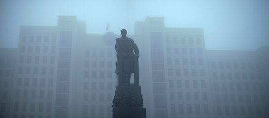 Fototapeta premium Lenin in Minsk in heavy fog