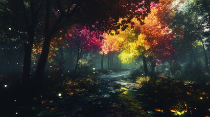 A forest where the leaves on the trees shimmer lik_010