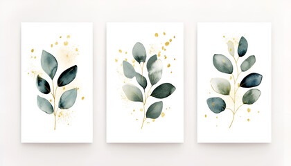 watercolor arrangements with leaves, herbs. herbal illustration. Botanic composition for wedding, greeting card
