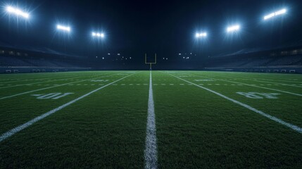 Night Football Field: Luminous Stadium, Green Turf, Dramatic Lighting