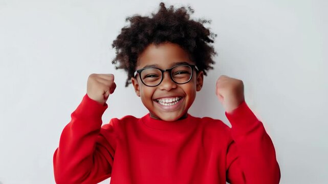 Enfant heureux avec les bras lev&eacute;s.