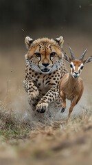 Obraz premium Wildlife motion cheetah chasing gazelle on safari image