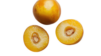 Artful display of golden plums highlighting their vibrant interior and texture