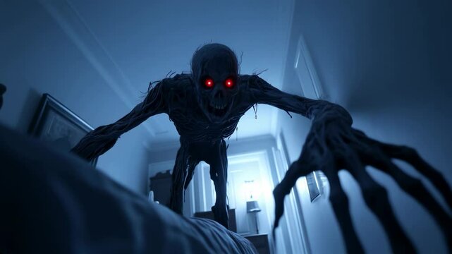 Monstre cauchemardesque regardant la cam&eacute;ra essayant de nous attraper.