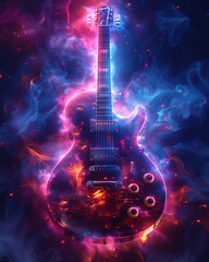 Electric Guitar Embraced By Vivid Smoke And Fire