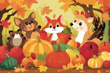 Autumn Animals Celebrate Harvest Abundance With Pumpkins