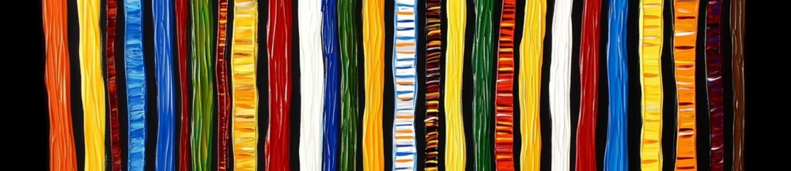 A joyful and creative abstract art panorama with a textured background of diverse multicolor brushstrokes, ideal for a design header/banner that is long and narrow