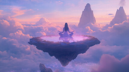 A woman in the lotus position meditates on top of _004