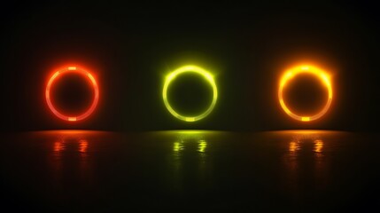 Fototapeta premium Three Neon Circular Lights Reflecting on Water
