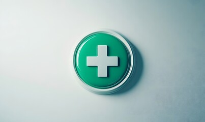 Obraz premium Green circle button with white plus symbol.