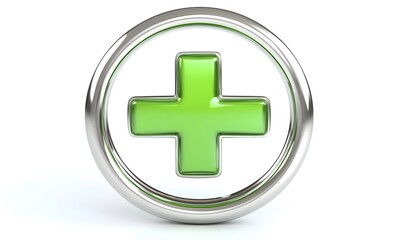 Fototapeta premium Green plus sign in metallic circle.